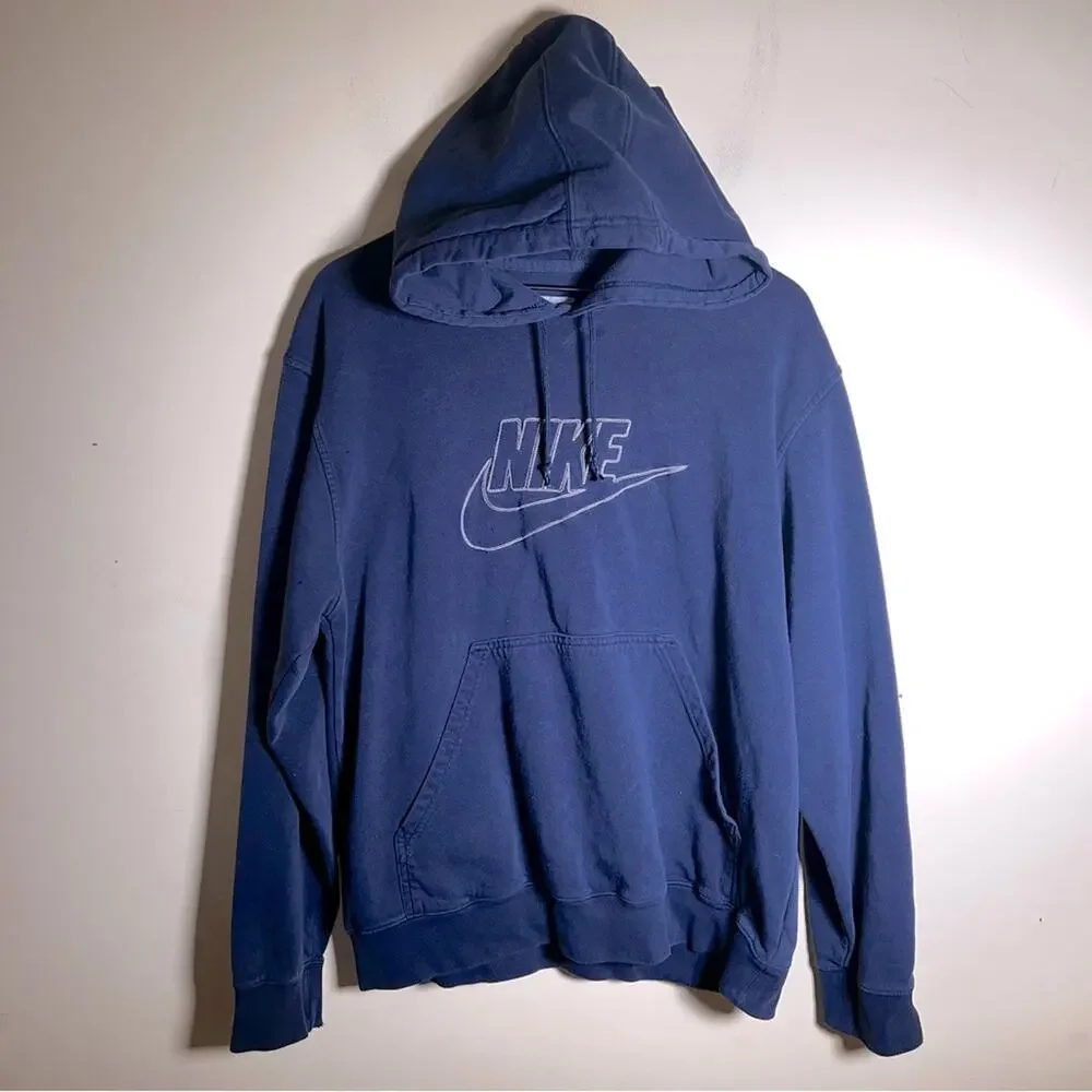 VNTG NIKE 90s gray tag embroidered detail drawstring hoodie L